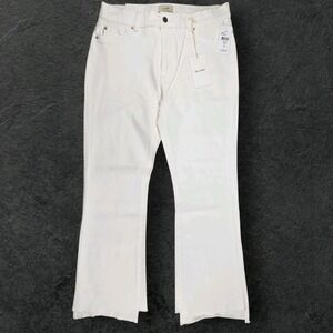 DL1961 Cropped Jeans Size 31 Waist White Stretchy Sculp Asymmetric Raw Hem Denim